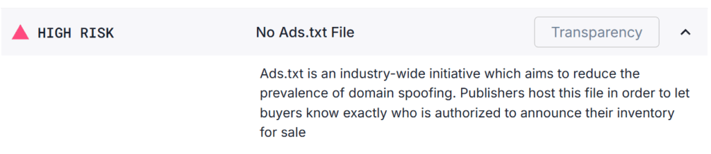 ads.txt No ads.txt File High Risk Signal