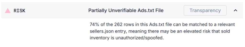 ads.txt Partially Unverifiable ads.txt File Risk Signal