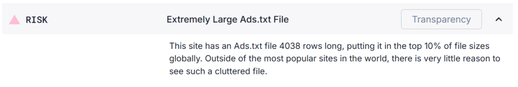 ads.txt Extremely Large ads.txt file Risk Signal