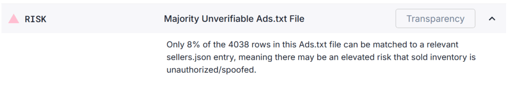 ads.txt Majority Unverifiable ads.txt File Risk Signal