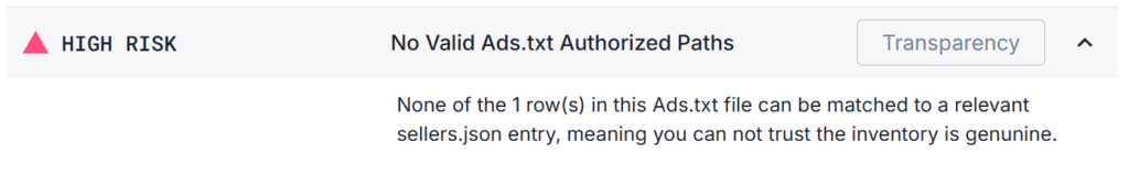 ads.txt No Valid ads.txt Authorized Paths High Risk Signal