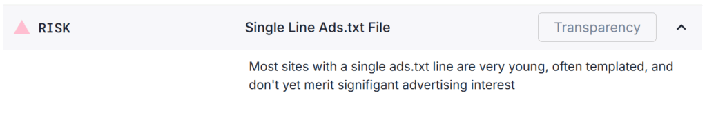 ads.txt Single Line ads.txt file Risk Signal